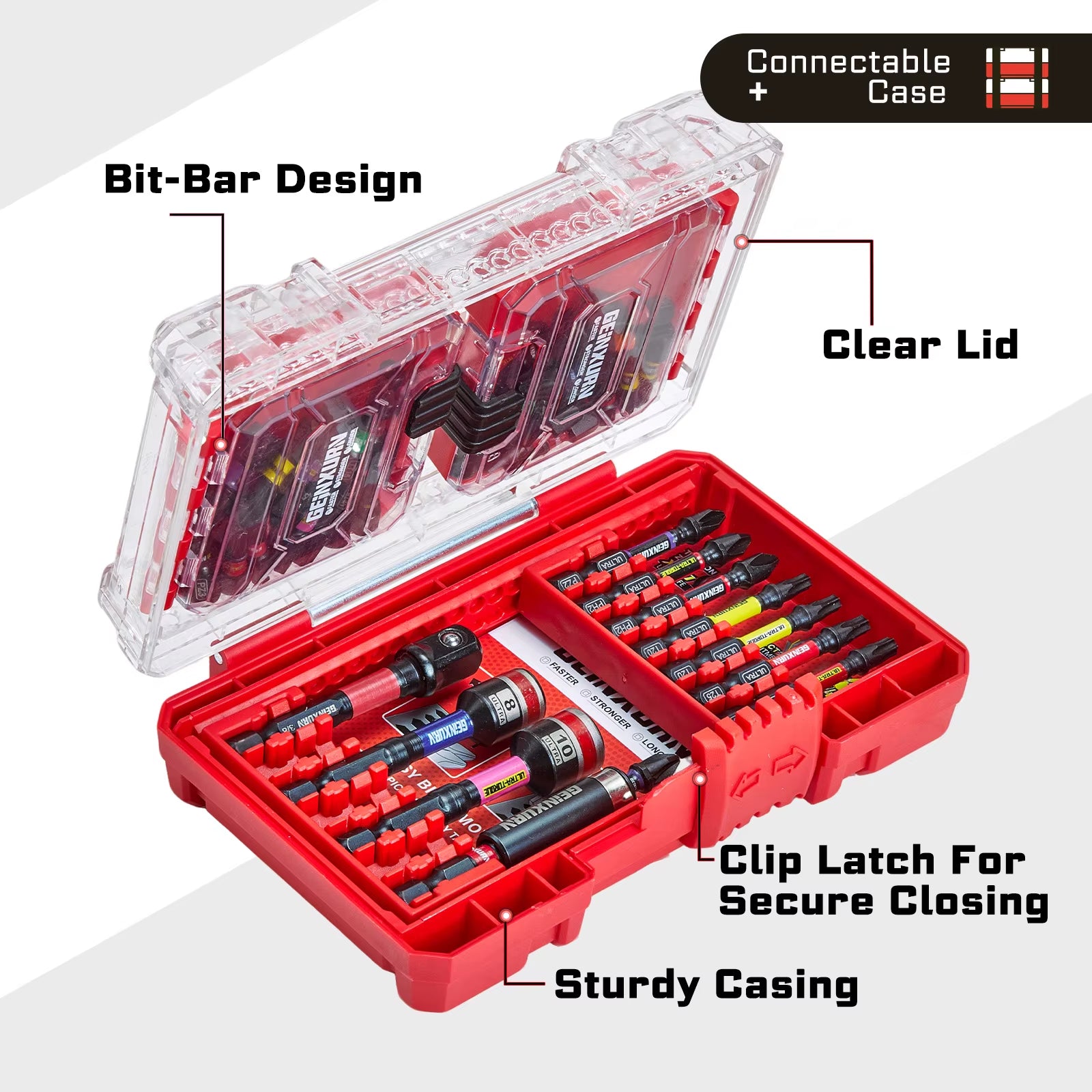 Ready to Ship in US Warehouse 52Pcs Red Case High-Torque Impact Set Industrial DIY Color-Coded Screwdriver Bits OEM Customizable