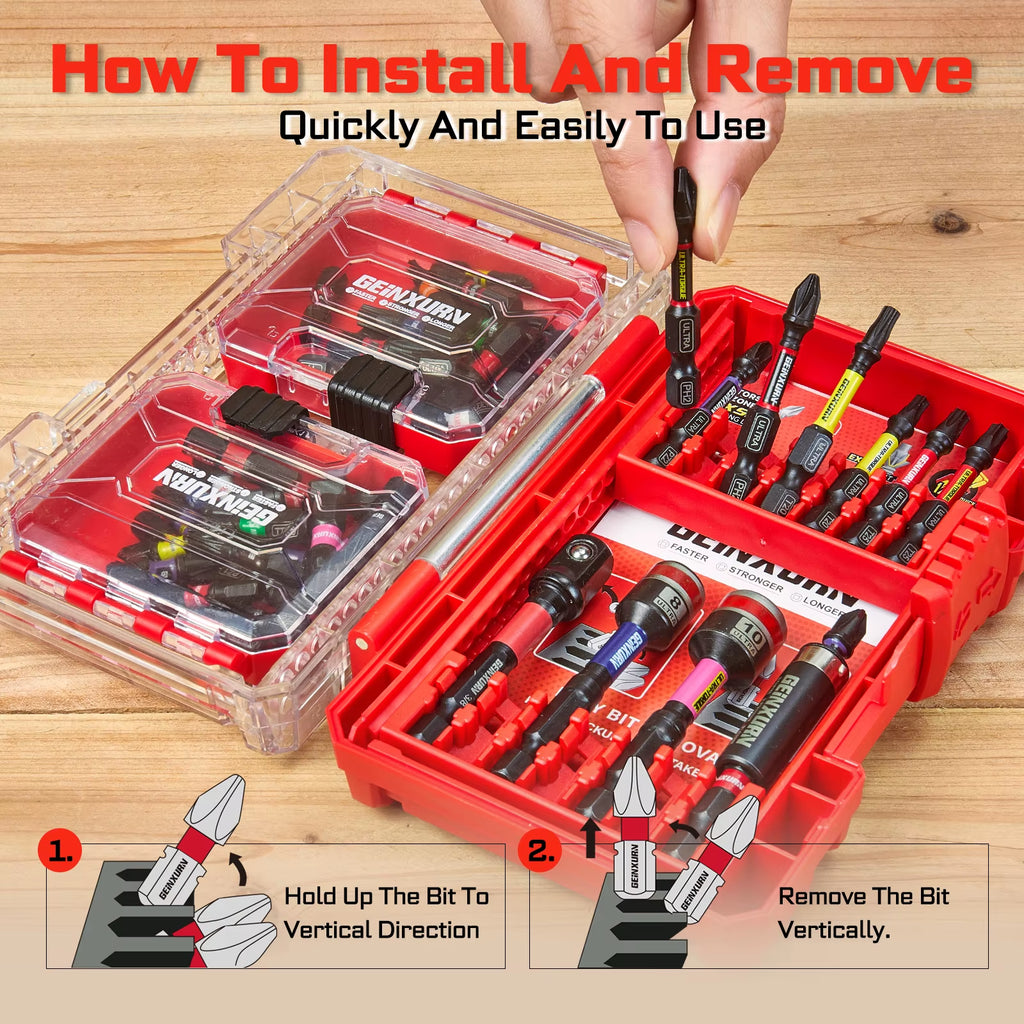 Ready to Ship in US Warehouse 52Pcs Red Case High-Torque Impact Set Industrial DIY Color-Coded Screwdriver Bits OEM Customizable